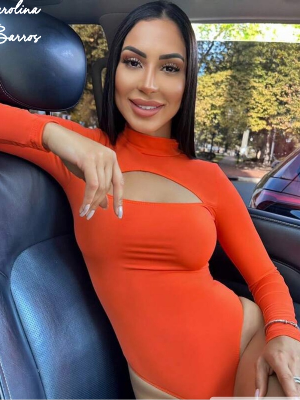 Women's Orange Cutout Long-Sleeve Bodysuit
